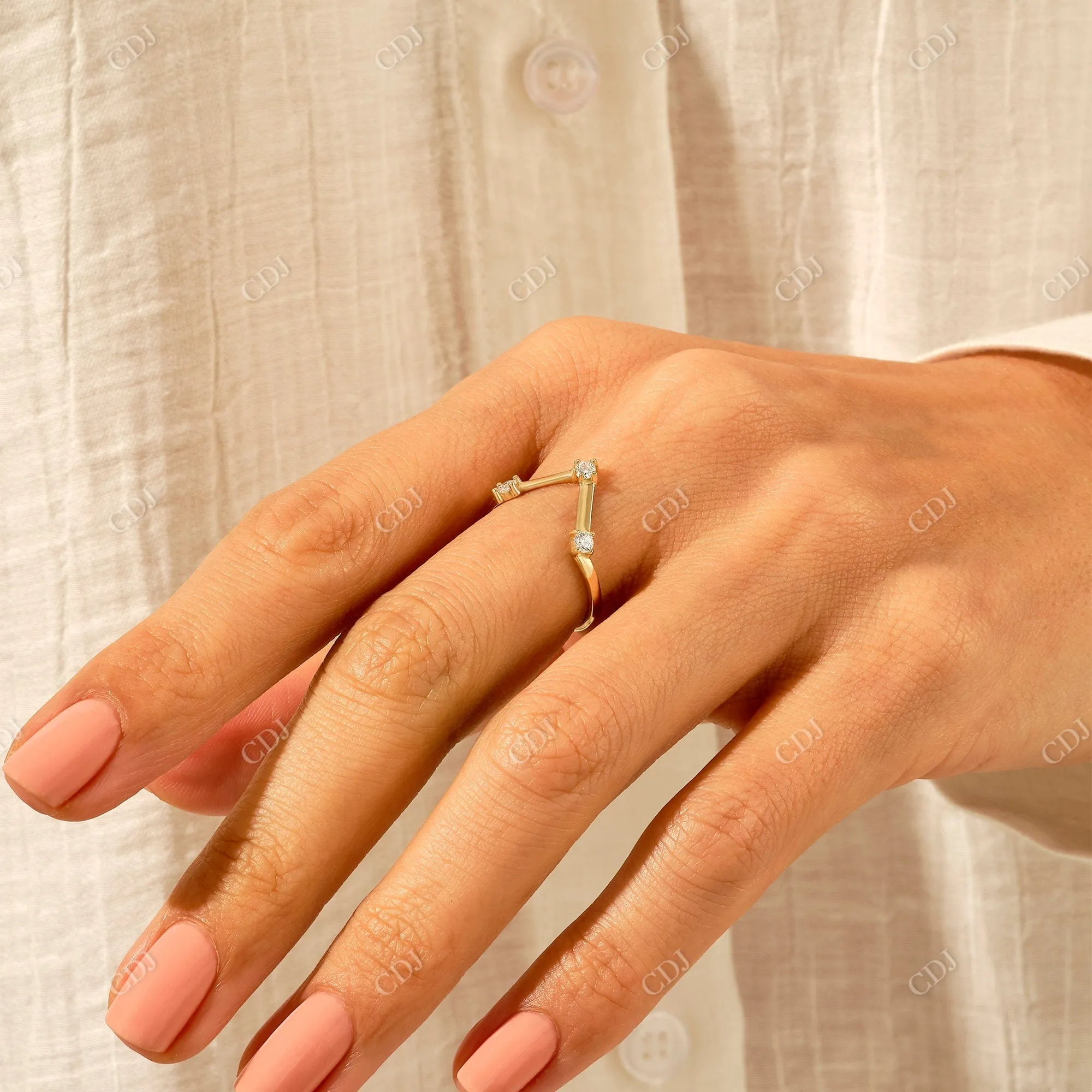 0.18CTW Three Stone Lab Grown Diamond Chevron Ring