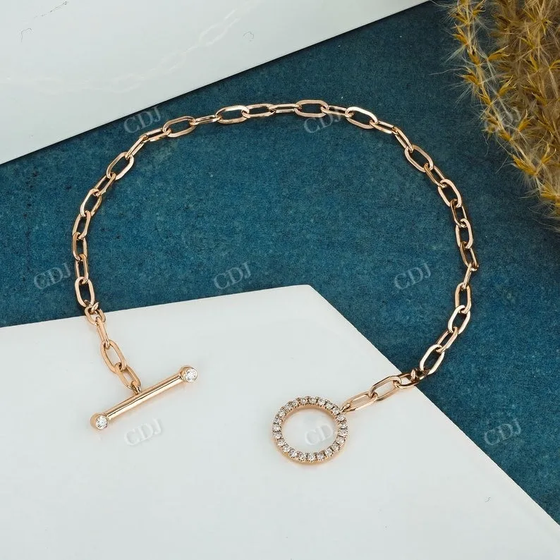 0.21CT Open Circle Toggle Clip Link Natural Diamond Bracelet