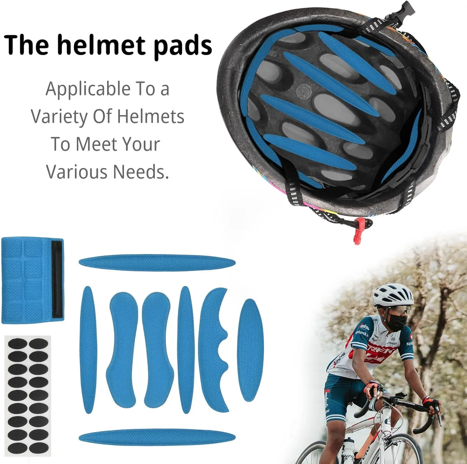 1 Set Cycle Helmet Pads, Padding Kit, Universal Foam Pads for Motorcycle Bike Cycling Helmet (Blue)