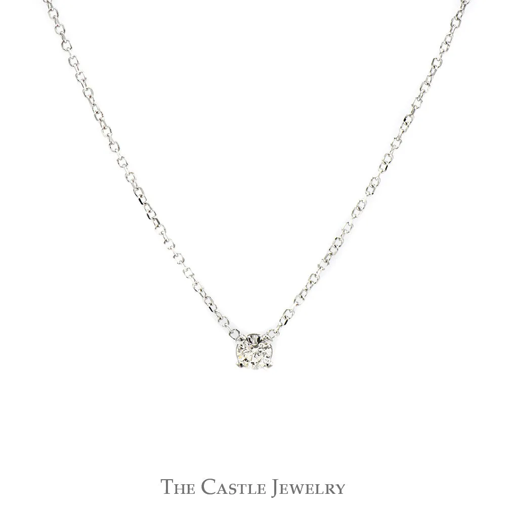 .10ct Diamond Solitaire Pendant on 21 inch 14k White Gold Chain