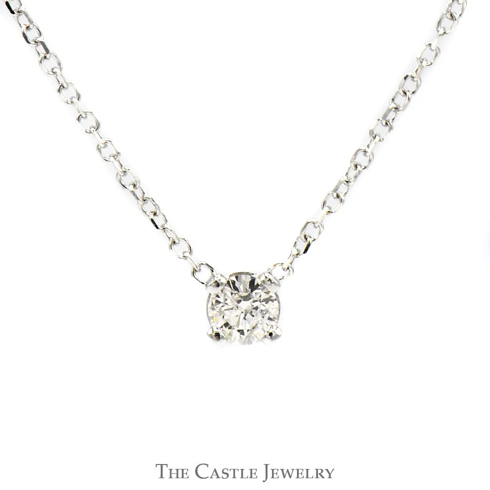 .10ct Diamond Solitaire Pendant on 21 inch 14k White Gold Chain