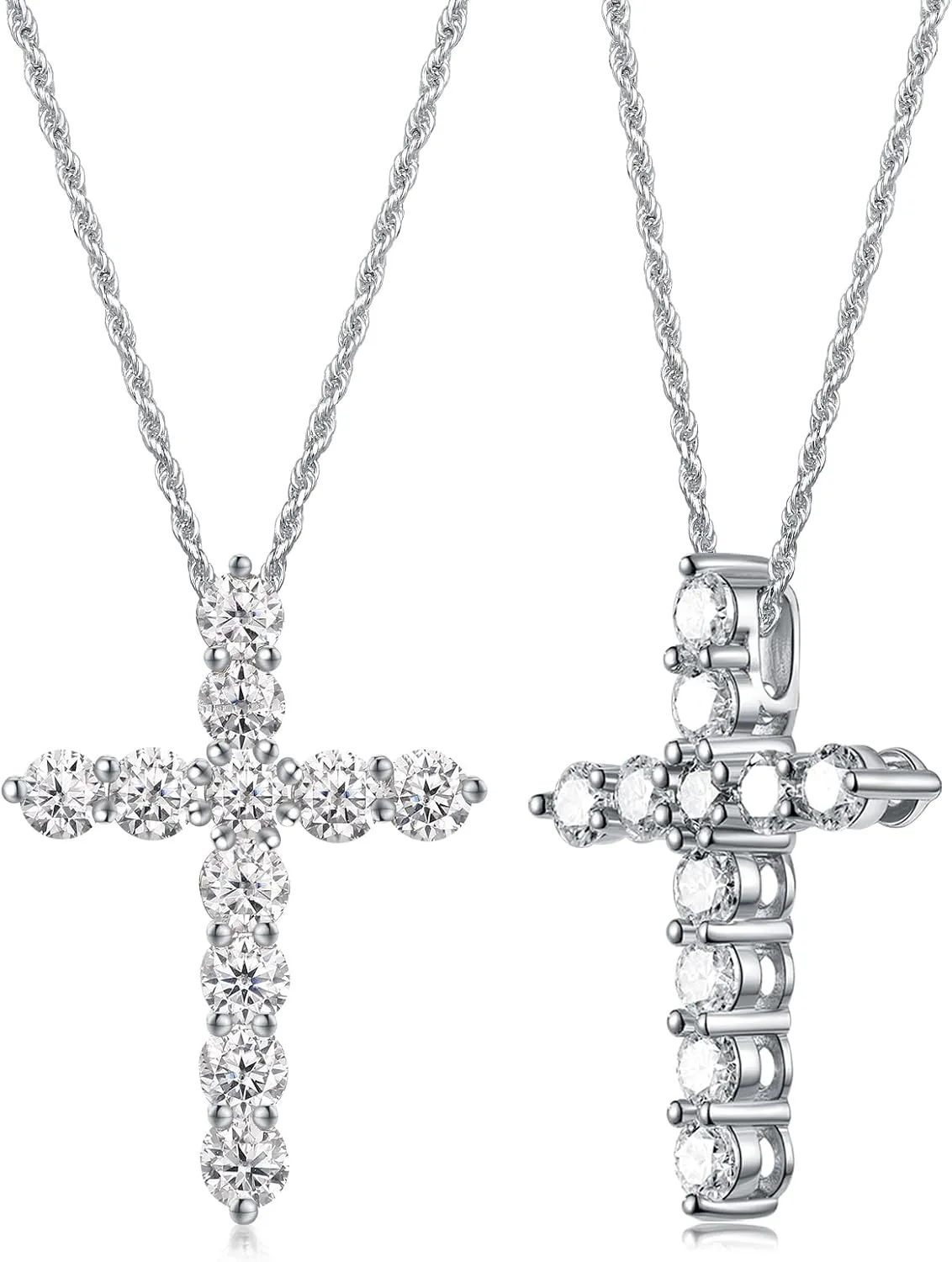 1.10/3.30 Carat Moissanite Sapphire Ruby Emerald Cross Pendant Necklace for Women Men, Solid 925 Sterling Silver Chain Pendant, 16"/18"/20" Adjustable, Wedding Anniversary Christmas Jewelry