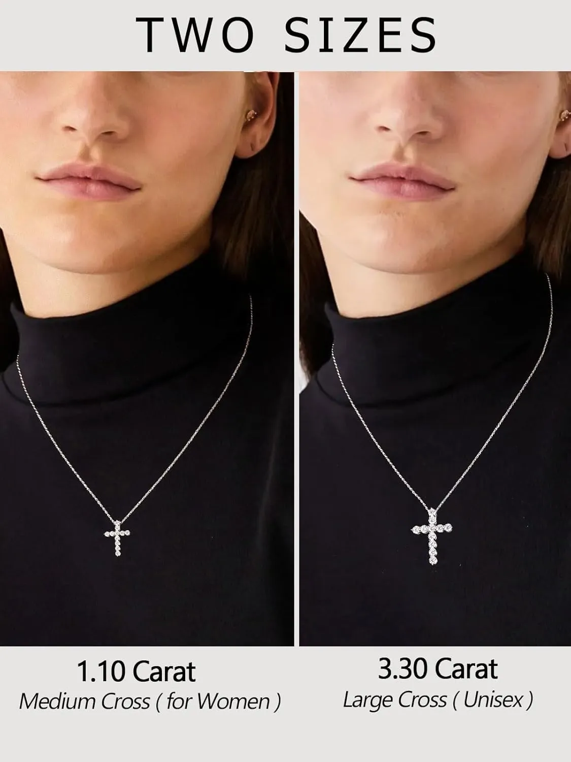 1.10/3.30 Carat Moissanite Sapphire Ruby Emerald Cross Pendant Necklace for Women Men, Solid 925 Sterling Silver Chain Pendant, 16"/18"/20" Adjustable, Wedding Anniversary Christmas Jewelry