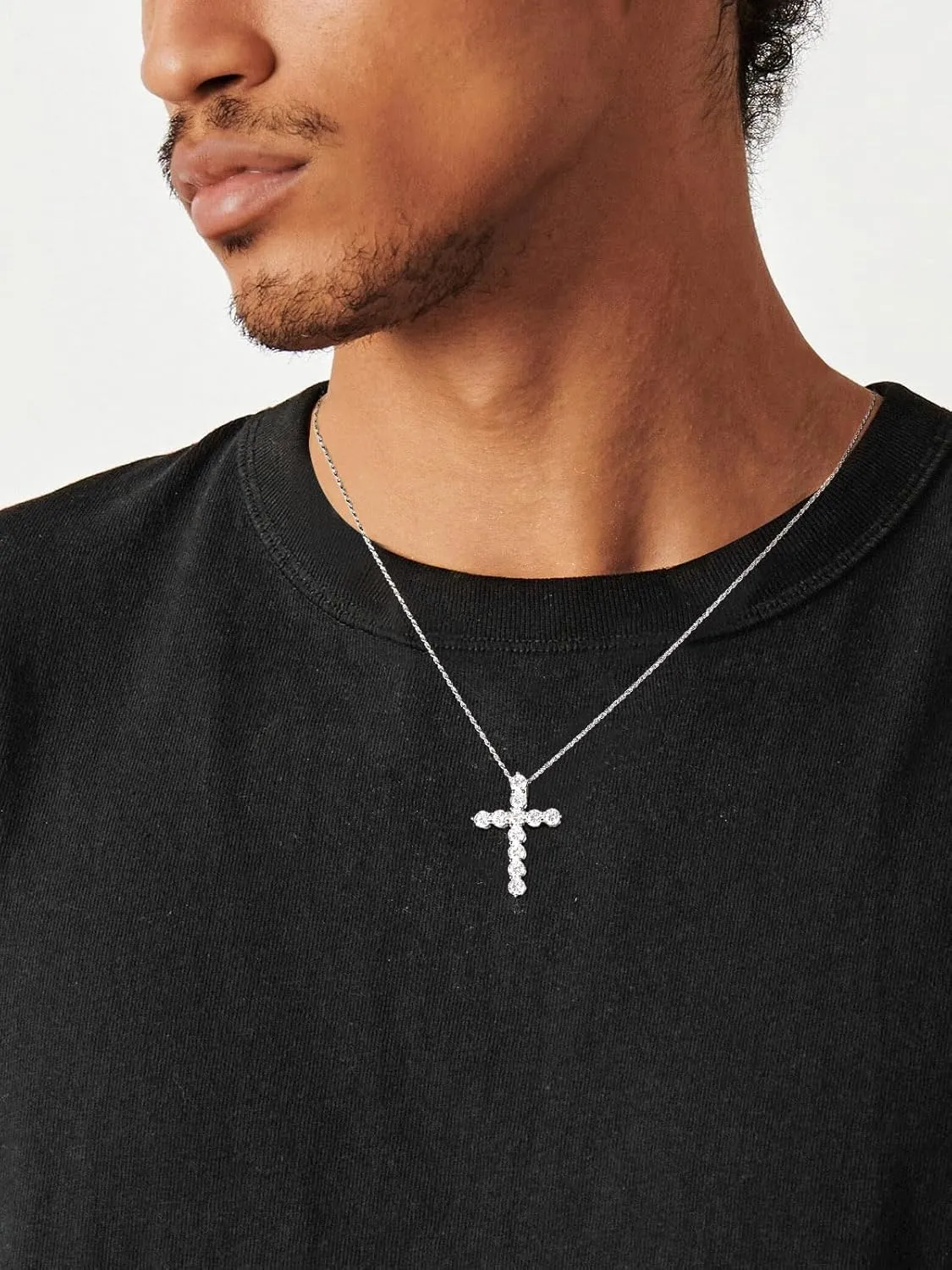 1.10/3.30 Carat Moissanite Sapphire Ruby Emerald Cross Pendant Necklace for Women Men, Solid 925 Sterling Silver Chain Pendant, 16"/18"/20" Adjustable, Wedding Anniversary Christmas Jewelry