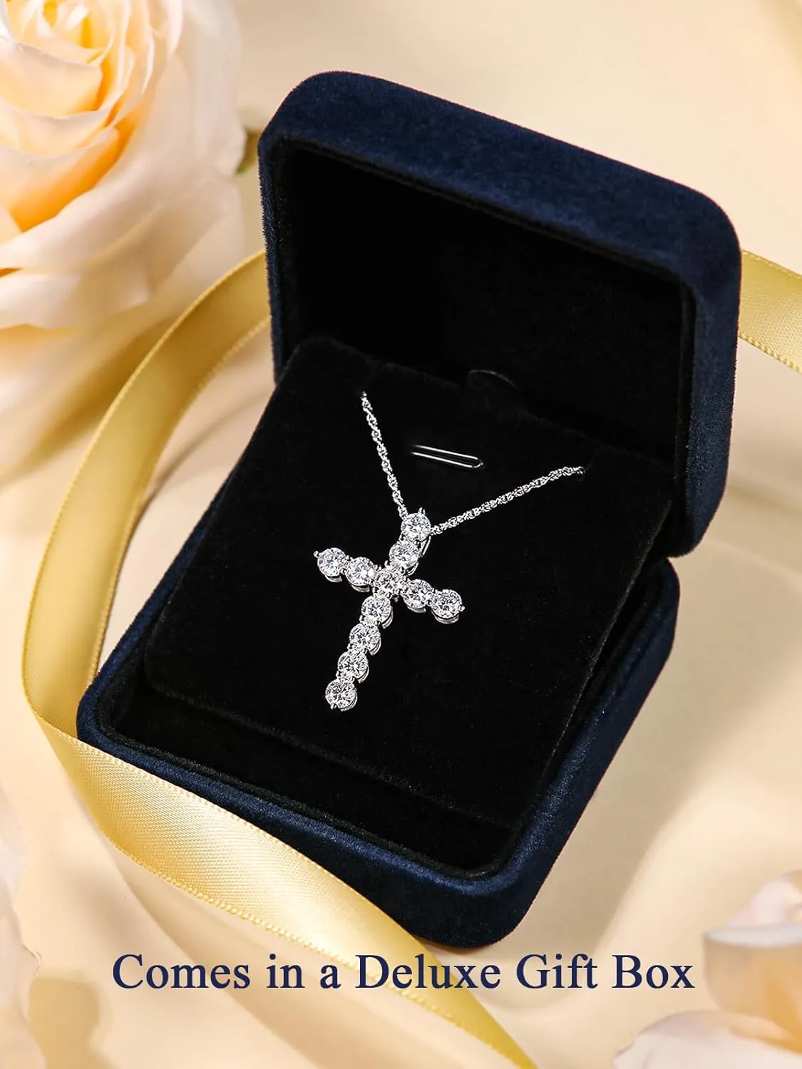 1.10/3.30 Carat Moissanite Sapphire Ruby Emerald Cross Pendant Necklace for Women Men, Solid 925 Sterling Silver Chain Pendant, 16"/18"/20" Adjustable, Wedding Anniversary Christmas Jewelry