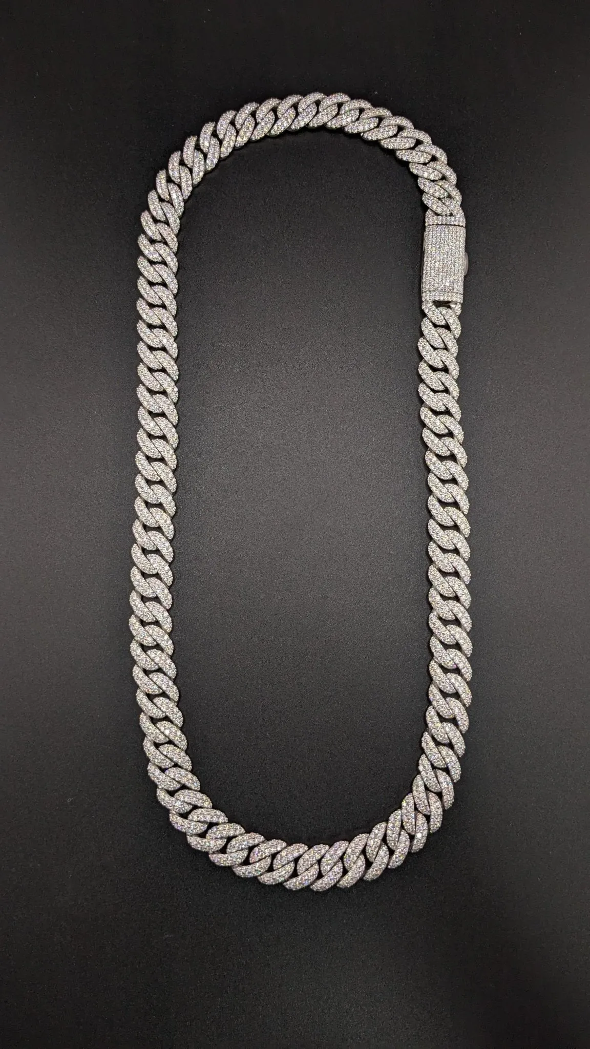 12MM 925 Silver and VVS Lab Grown Diamond Cuban Chain (STOCK)