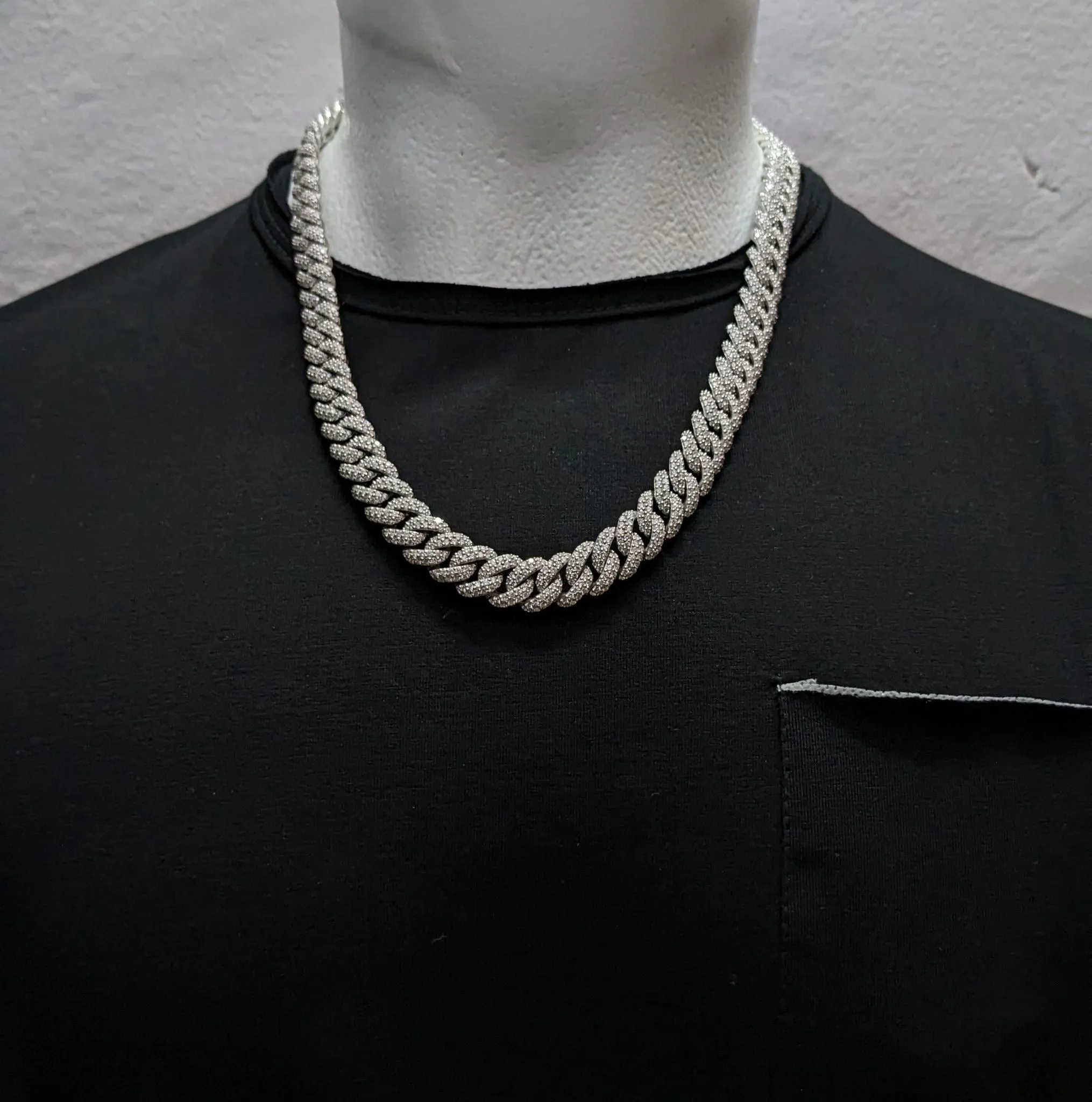 12MM 925 Silver and VVS Lab Grown Diamond Cuban Chain (STOCK)