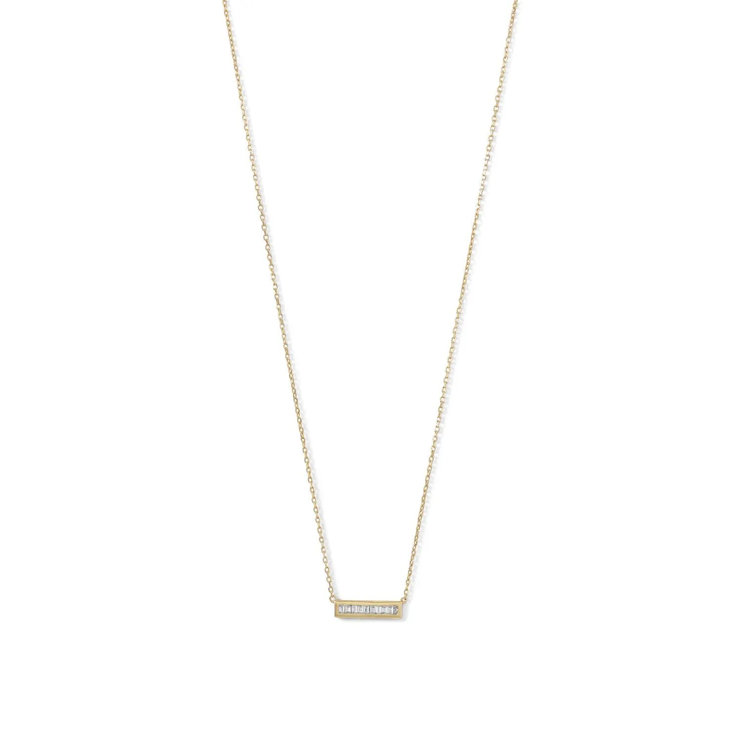 14 Karat Gold Plated Mini CZ Bar Necklace