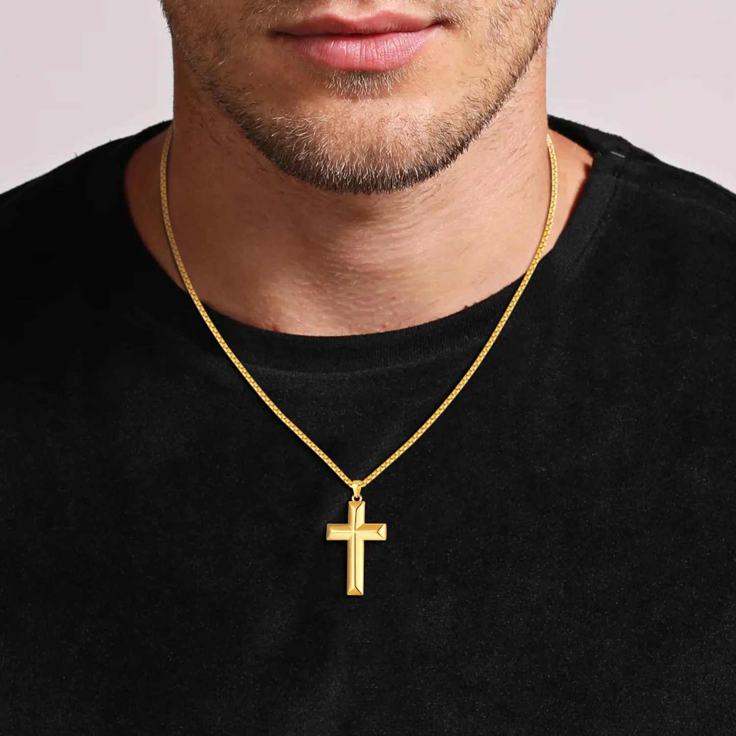 14K Gold Cross Necklace for Men - Gold Cross Pendant with Chain, Classic Religious Jewelry 20-24 Inch