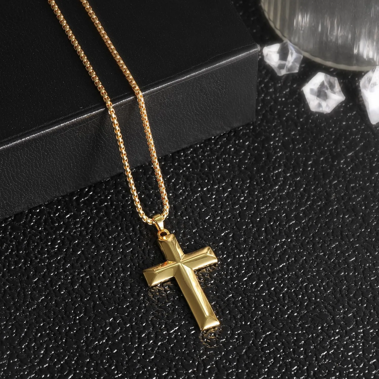 14K Gold Cross Necklace for Men - Gold Cross Pendant with Chain, Classic Religious Jewelry 20-24 Inch