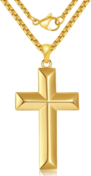 14K Gold Cross Necklace for Men - Gold Cross Pendant with Chain, Classic Religious Jewelry 20-24 Inch