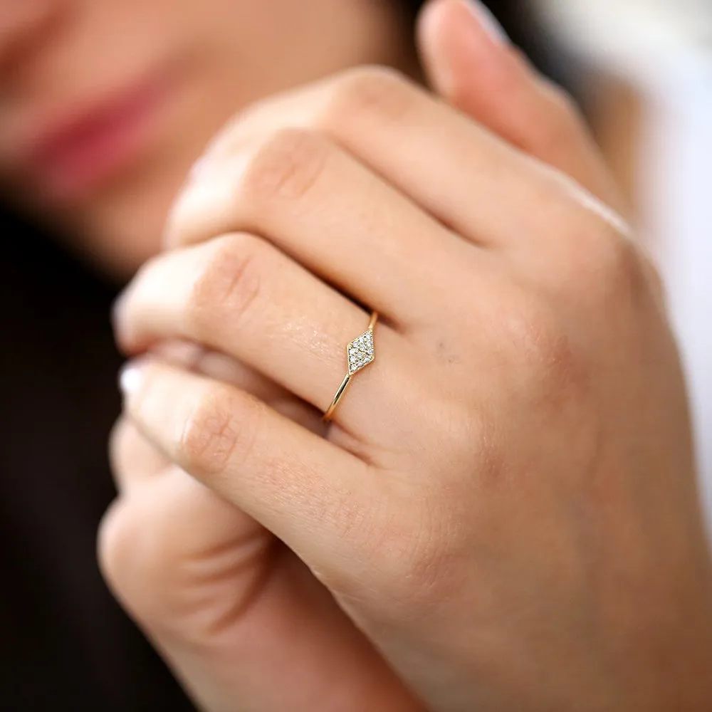 14K Gold Diamond Shape Micro Pave Ring