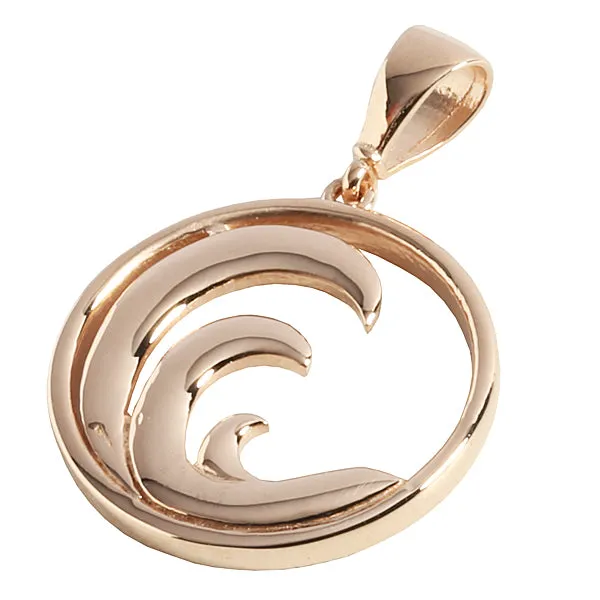14K Pink Gold Wave in Circle Pendant (Chain Sold Separately)