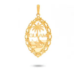14K Yellow Gold Guam Seal Bamboo Wave Pendant