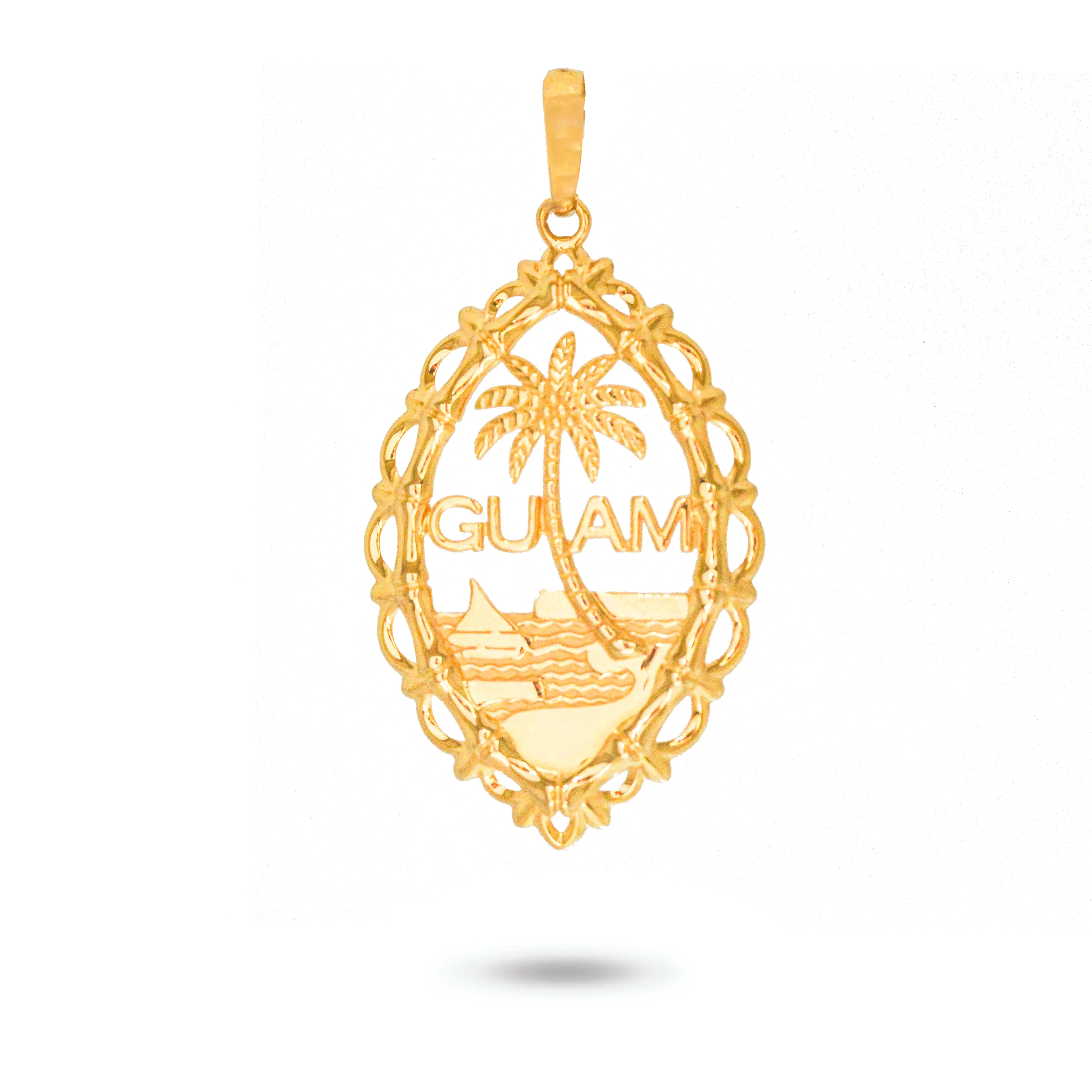 14K Yellow Gold Guam Seal Bamboo Wave Pendant
