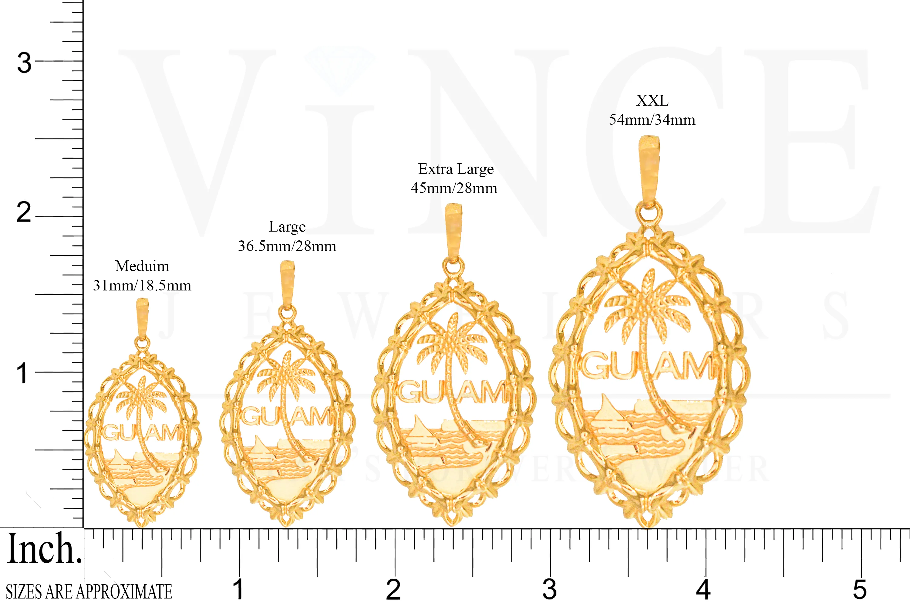 14K Yellow Gold Guam Seal Bamboo Wave Pendant