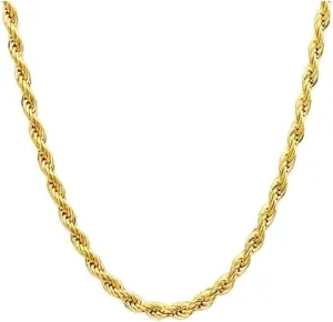 14K Yellow Solid Gold 1.5mm2mm3.2mm and 4.2mm Twisted Rope Chain Necklace, Ideal Gift for Women And Men(Lengths from 16 to 36 Inches) (3.2mm, 24inch)
