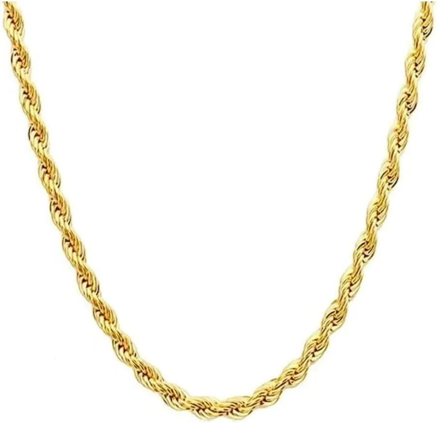 14K Yellow Solid Gold 1.5mm2mm3.2mm and 4.2mm Twisted Rope Chain Necklace, Ideal Gift for Women And Men(Lengths from 16 to 36 Inches) (3.2mm, 24inch)