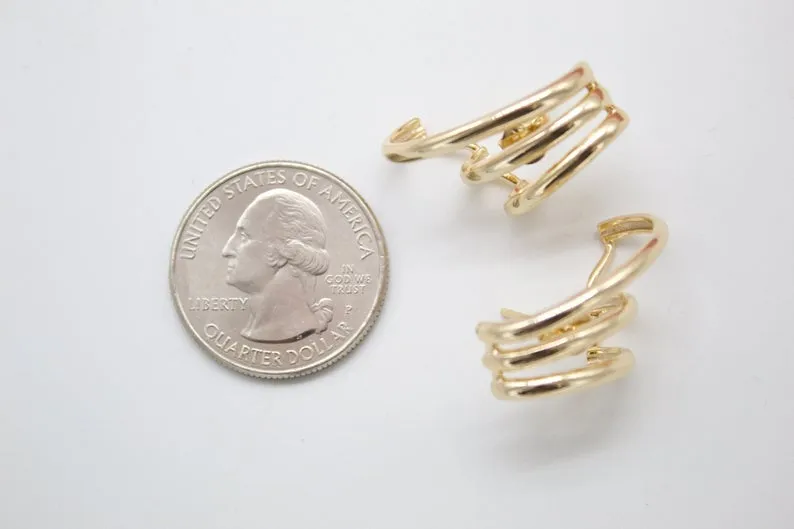 18K Gold Filled Modern 3 Ring Stud Earrings (L29)