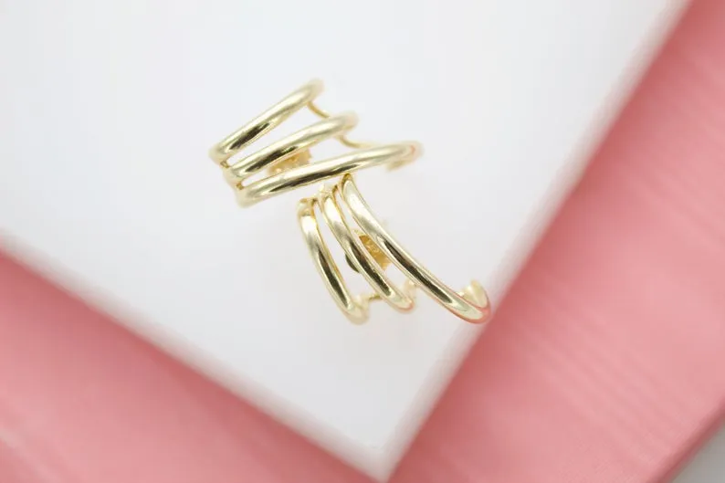 18K Gold Filled Modern 3 Ring Stud Earrings (L29)