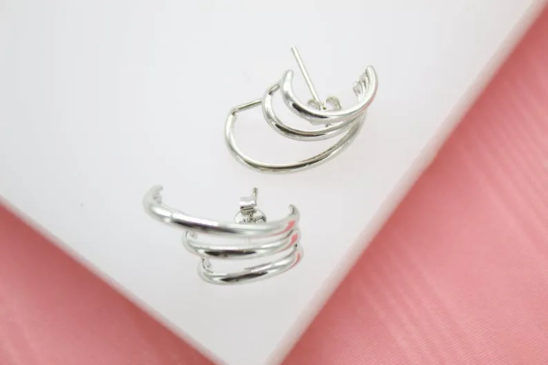 18K Gold Filled Modern 3 Ring Stud Earrings (L29)