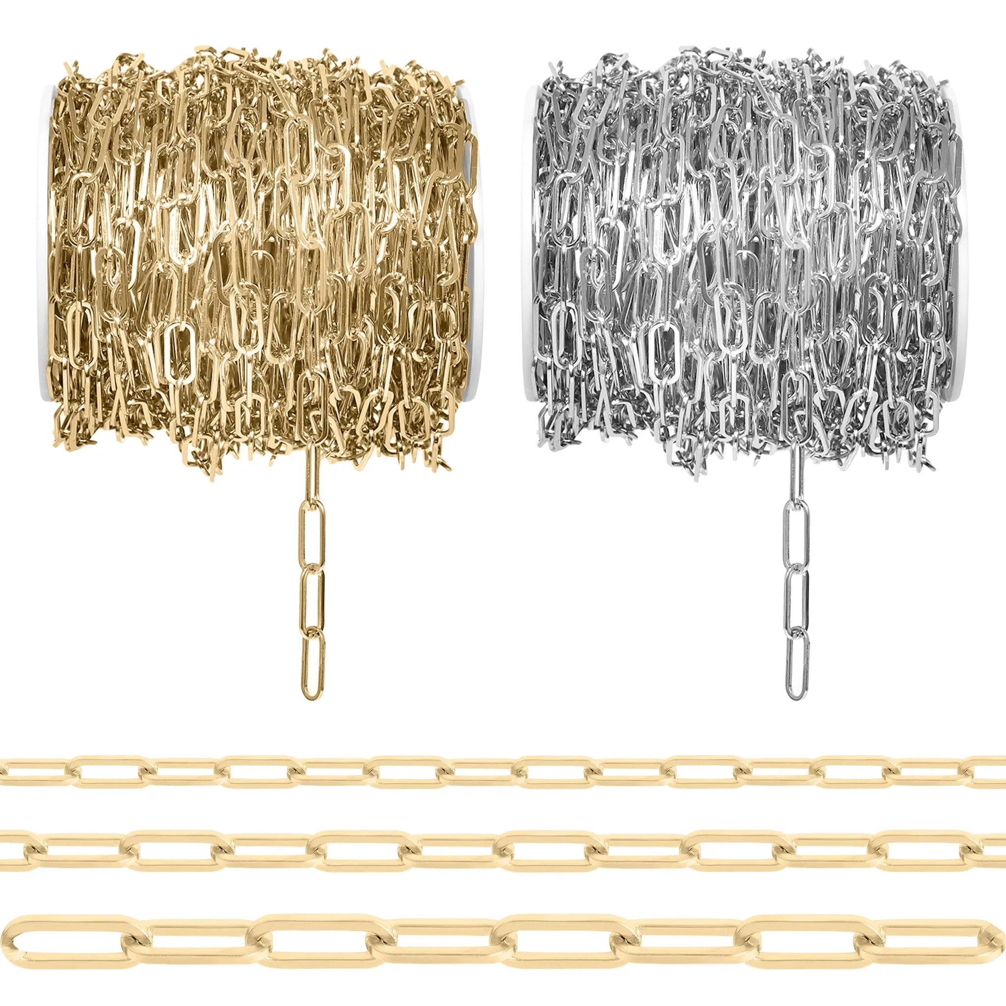 18K Gold PVD Stainless Steel Paperclip Chain - By The Foot / SPL1014