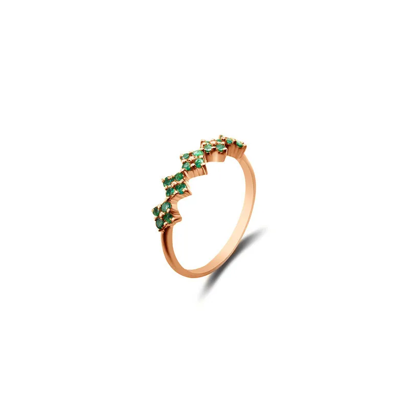 18k Gold Square Pattern Emerald Ring