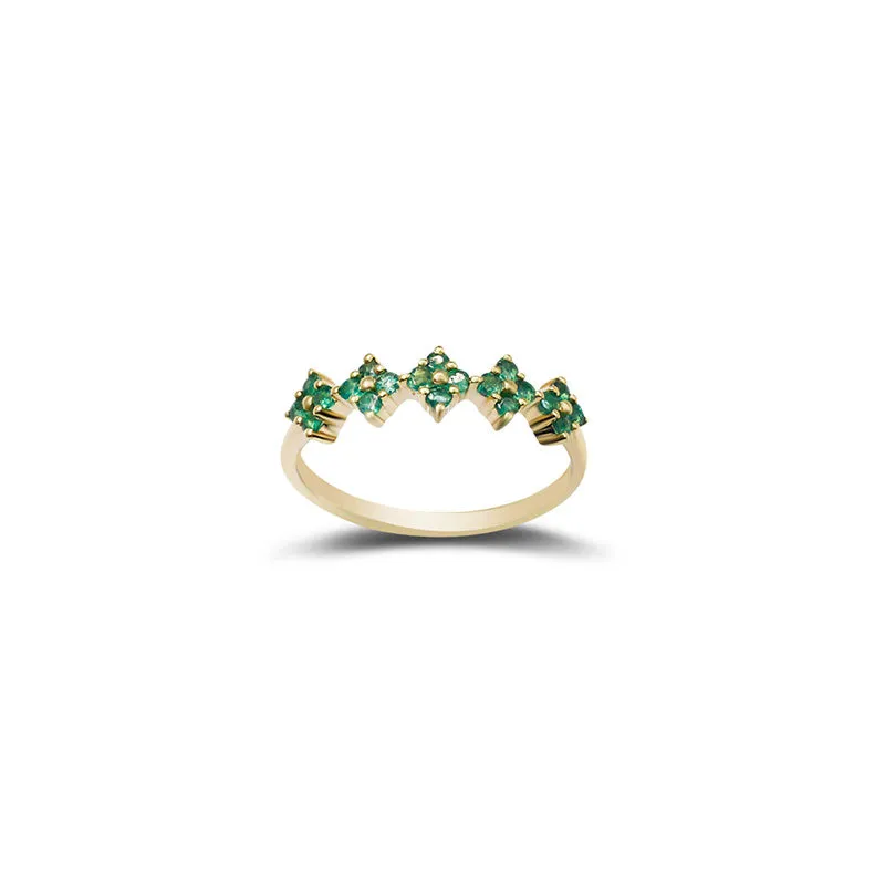 18k Gold Square Pattern Emerald Ring