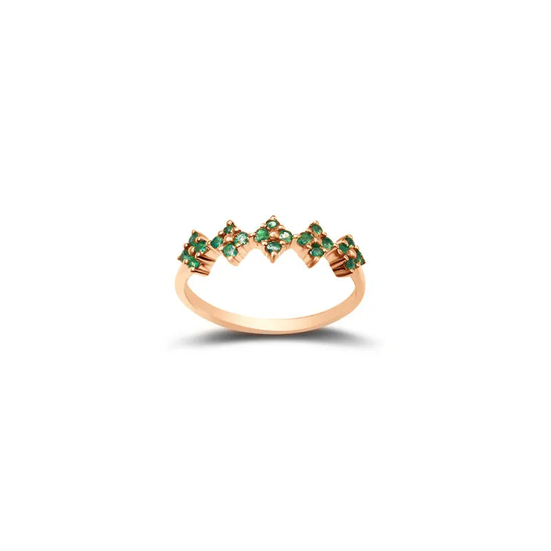18k Gold Square Pattern Emerald Ring