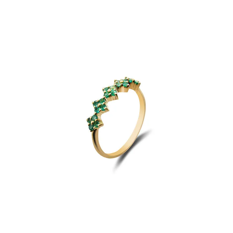 18k Gold Square Pattern Emerald Ring