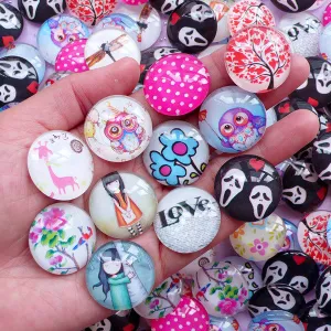 25mm Dome Cabochons with Picture | Round Photo Cabochon | Cabochon with Printed Image (5pcs by Random / Flat Back)