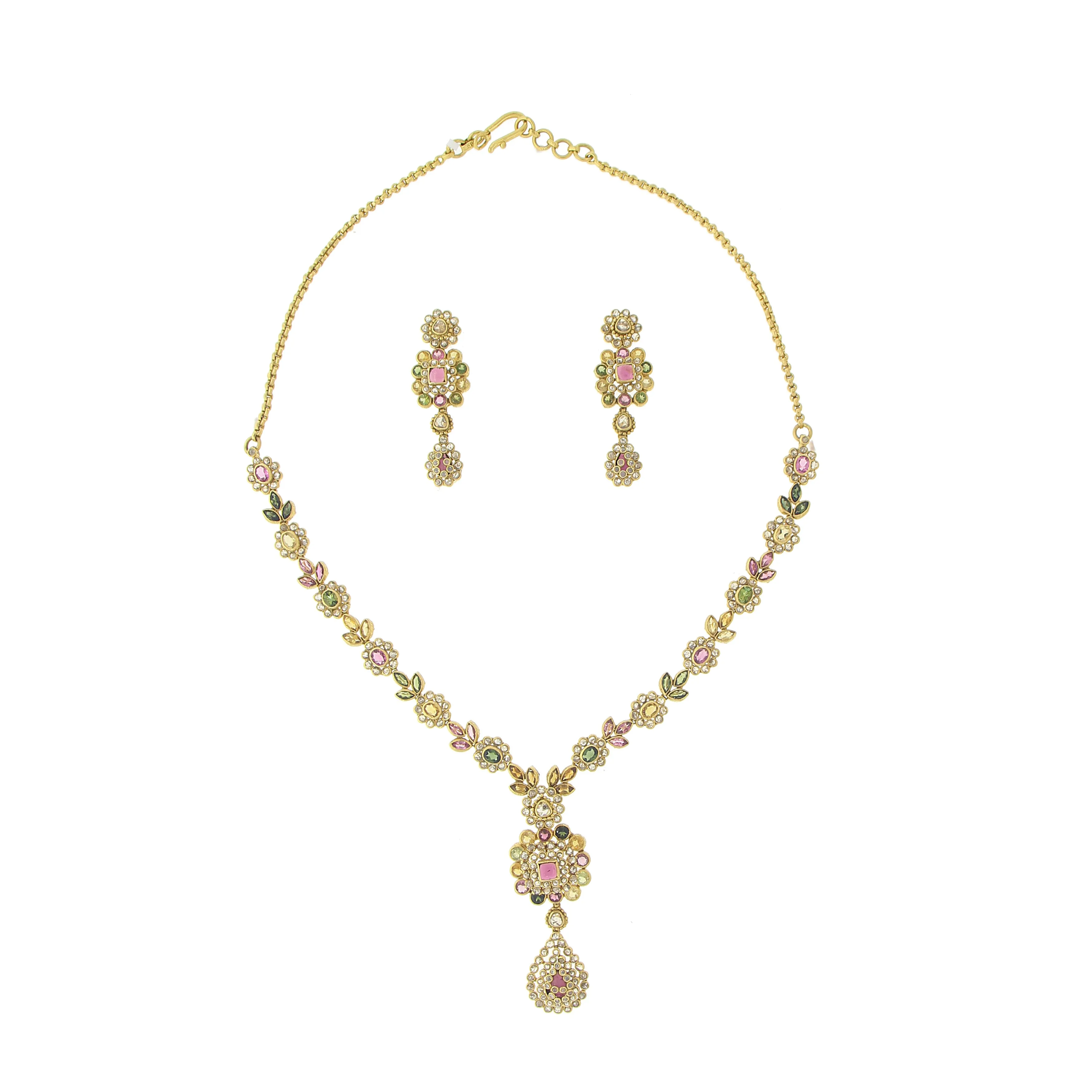 3 PIECE POLKI NECKLACE SET WITH PRECIOUS STONES