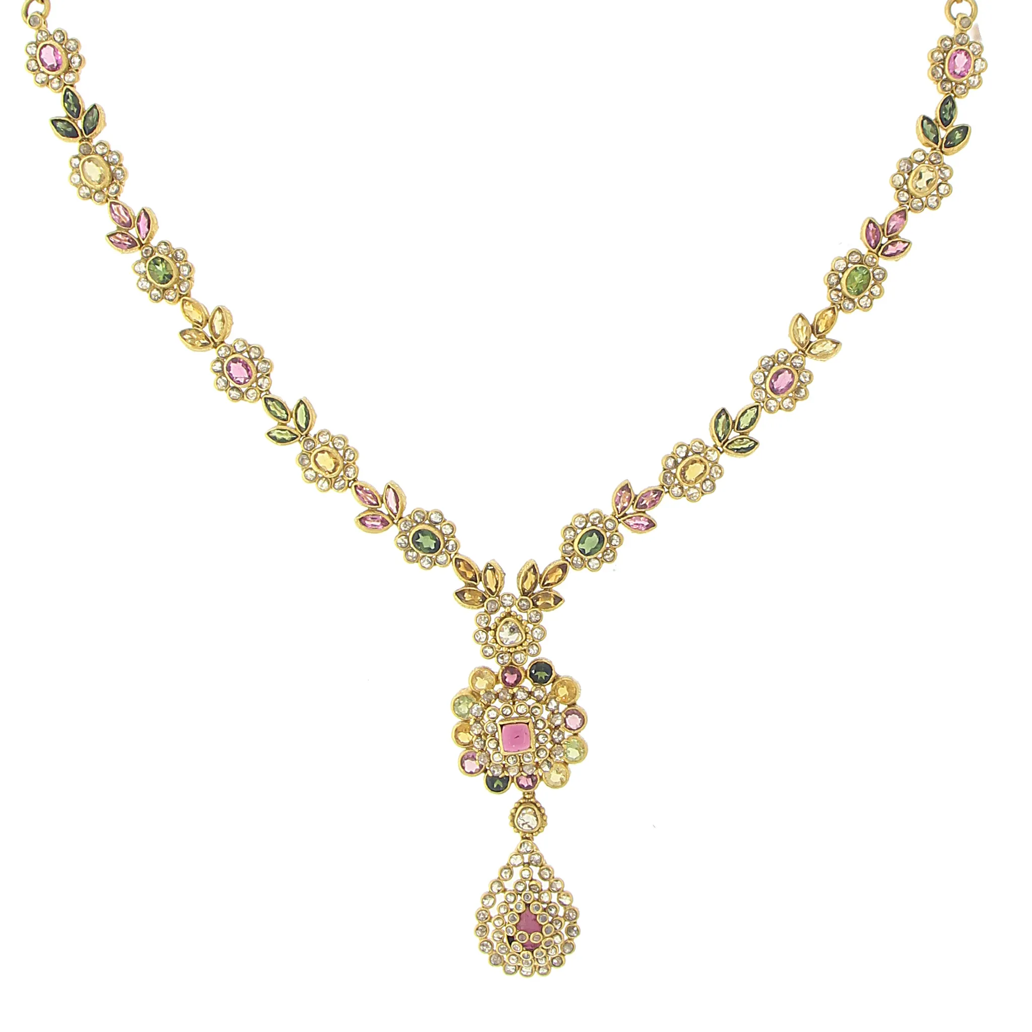 3 PIECE POLKI NECKLACE SET WITH PRECIOUS STONES
