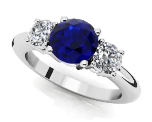 3 Stone Round Brilliant Cut Diamond And Gem Diamond Ring with 1.61 ct.(finished) 4.3mm, 6.5mm Ruby