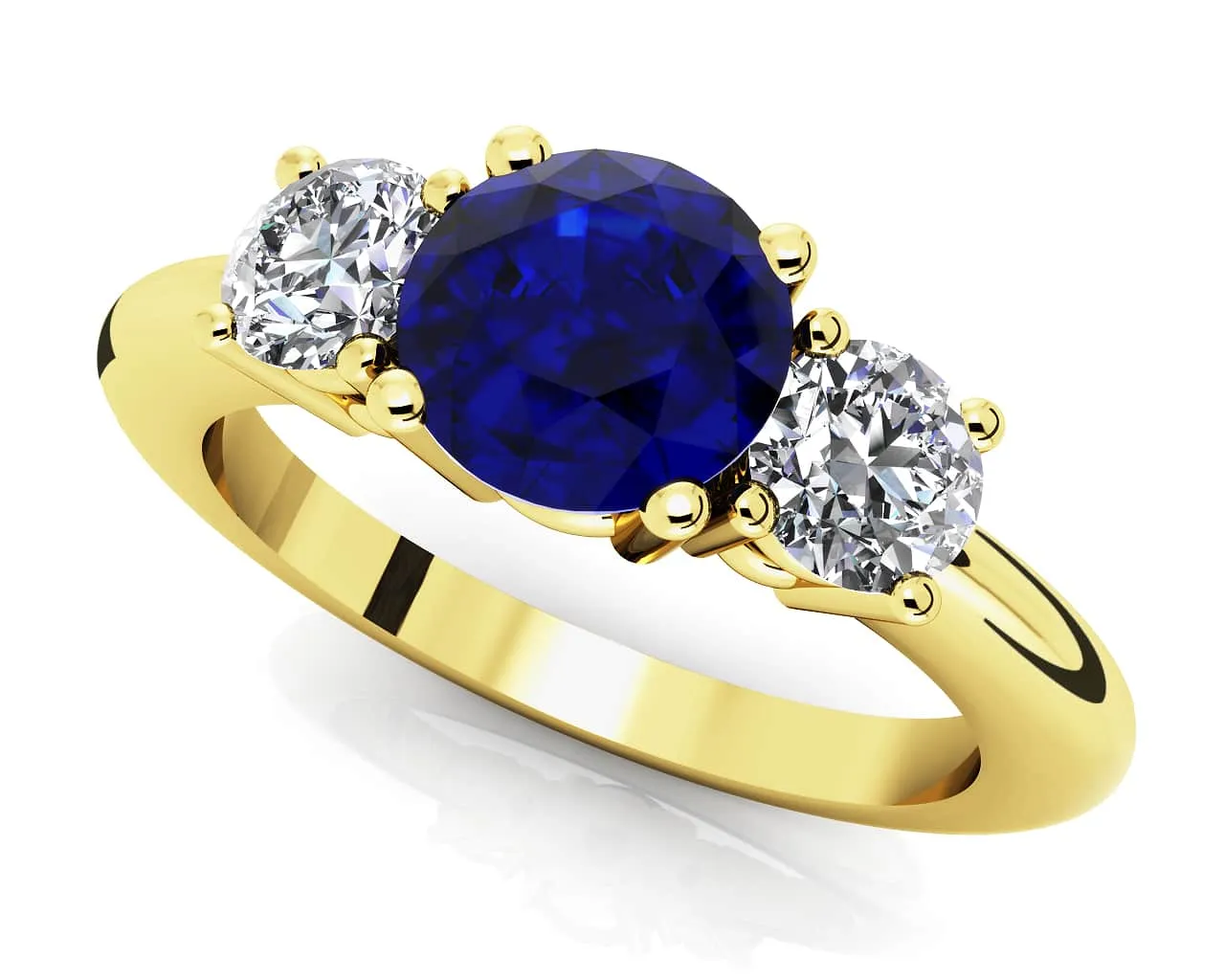 3 Stone Round Brilliant Cut Diamond And Gem Diamond Ring with 1.61 ct.(finished) 4.3mm, 6.5mm Ruby
