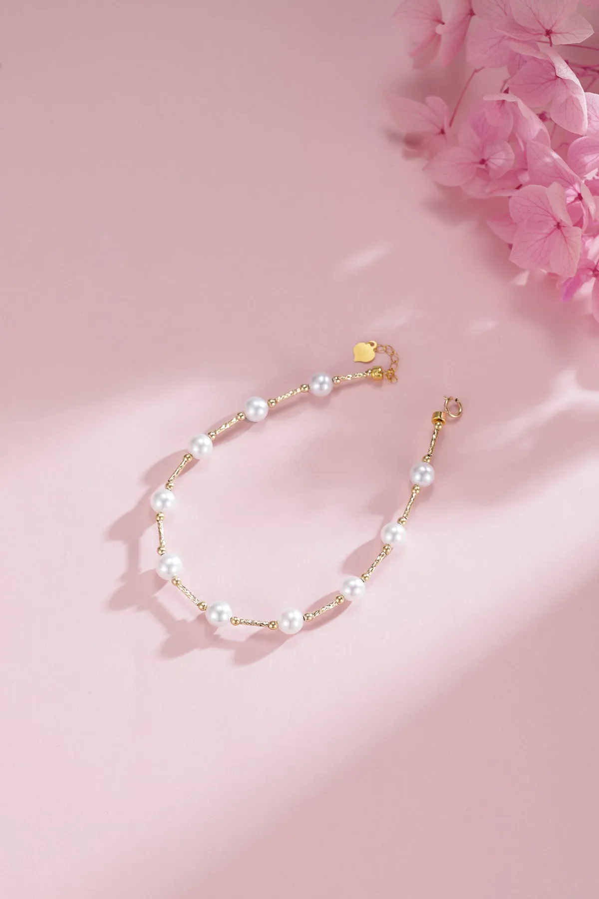 6-7mm Freshwater Pearl Tincup Bracelet 18K Gold