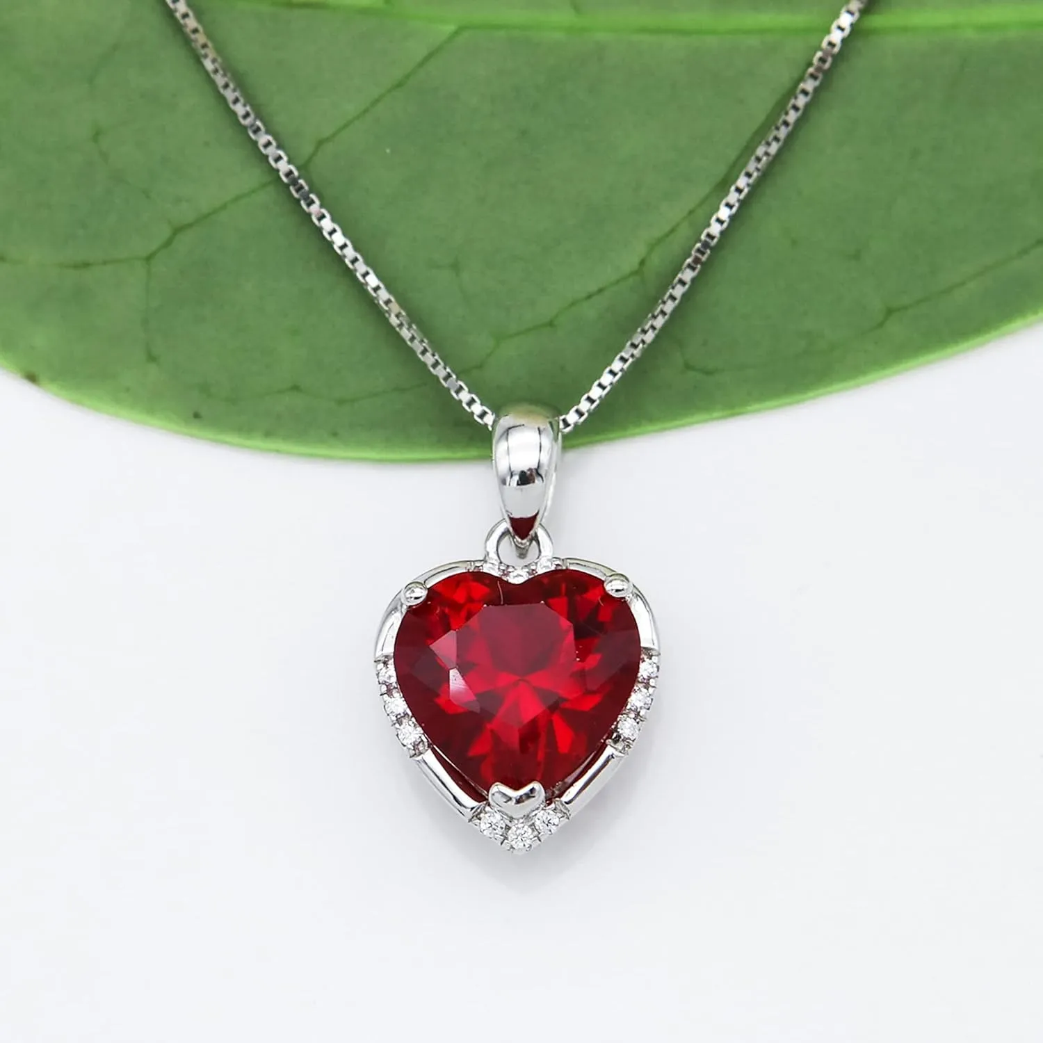 925 Sterling Silver 5.5ct Love Heart Ruby Emerald Zirconia Pendant Necklace White Gold Plated Fashion Jewelry Gift 18"