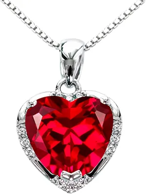 925 Sterling Silver 5.5ct Love Heart Ruby Emerald Zirconia Pendant Necklace White Gold Plated Fashion Jewelry Gift 18"