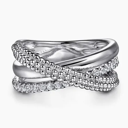 925 Sterling Silver Bujukan White Sapphire Criss Cross Ring
