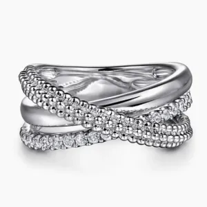 925 Sterling Silver Bujukan White Sapphire Criss Cross Ring