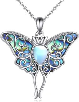 925 Sterling Silver Necklace Manta Ray/Moth Moonstone Abalone Shell Necklace Jewelry Gifts for Women