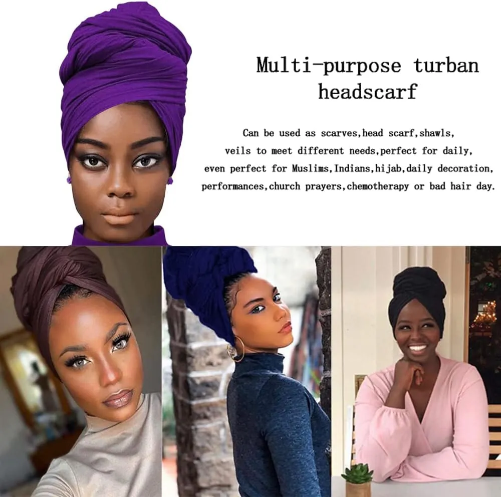African Scarfs for Women Head Wraps Stretch Turbans Jersey Bun Styles Headbands for High Ponytails