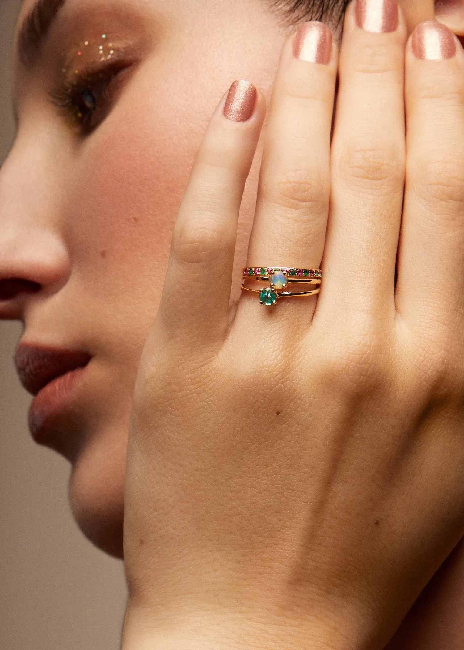 Amador 2mm Pave - Emerald & Pink Sapphire