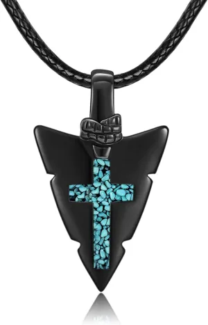 Arrowhead Cross Necklace for Men Sterling Silver Turquoise Necklace Viking Amulet Jewelry Gifts for Men