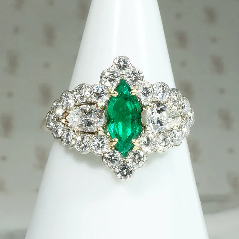 Awe Inspiring Marquise Emerald & Diamond Ring