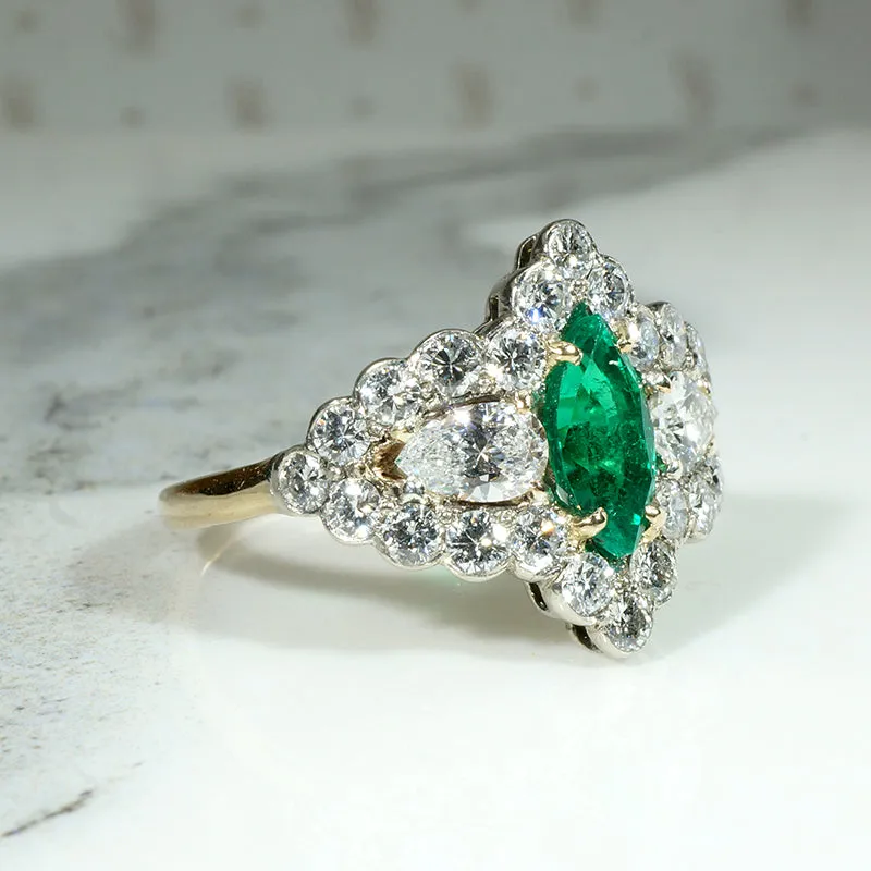 Awe Inspiring Marquise Emerald & Diamond Ring