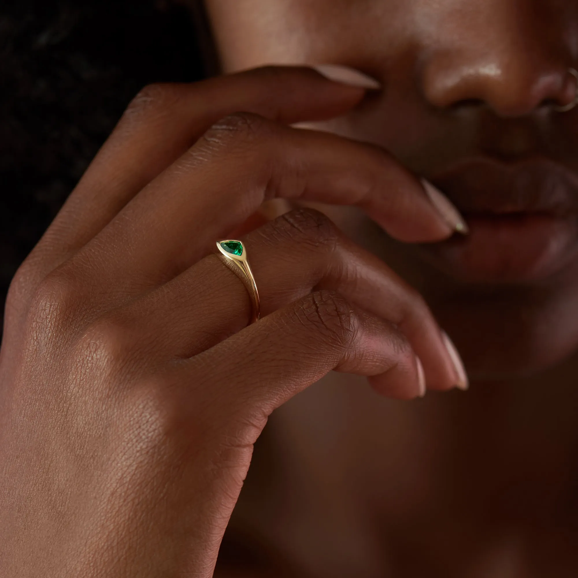 Axis Triangle Cut Emerald Engagement Ring