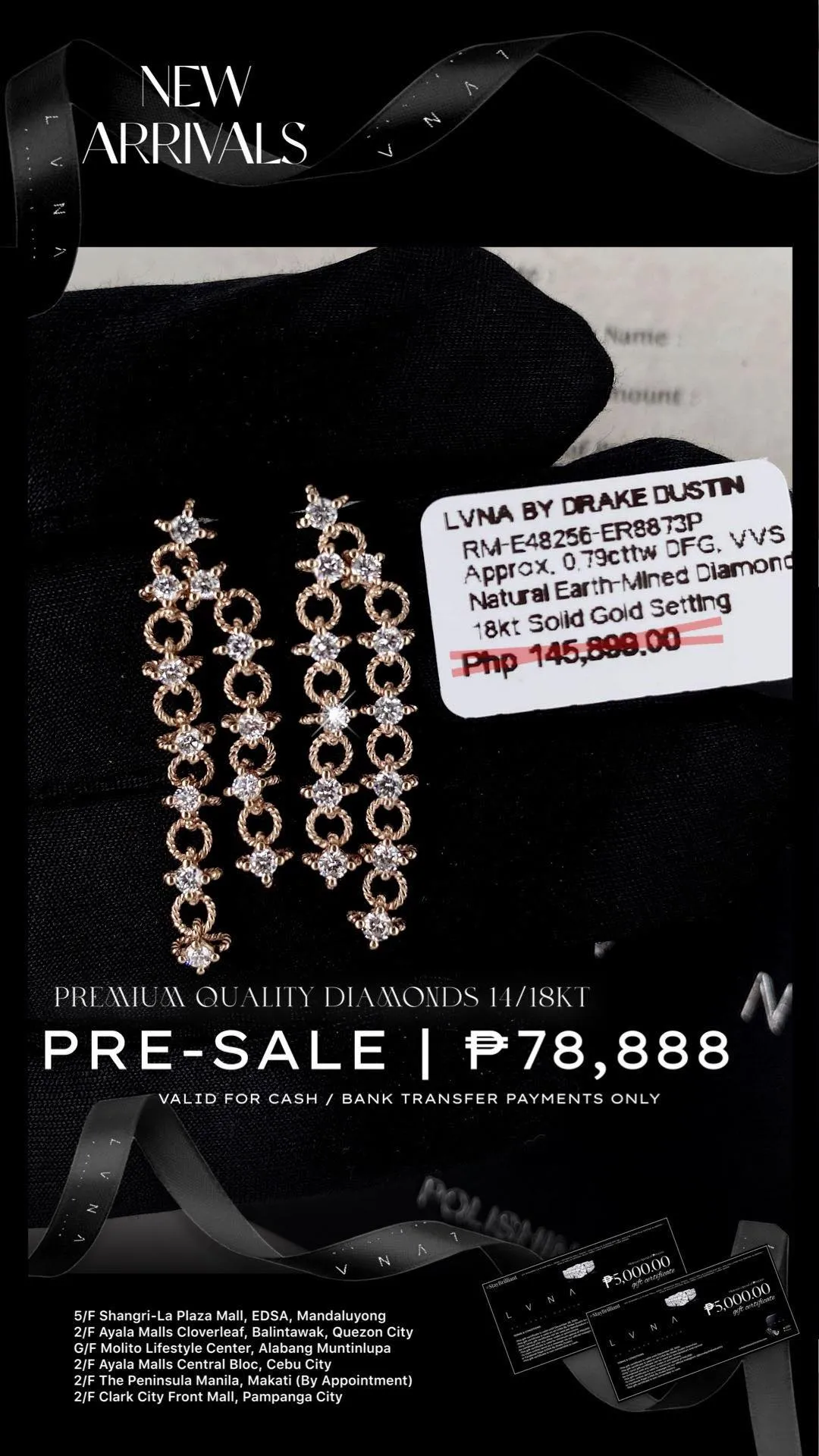 #BA48 | Rose Charm Knot Drop Dangling Diamond Earrings 18kt