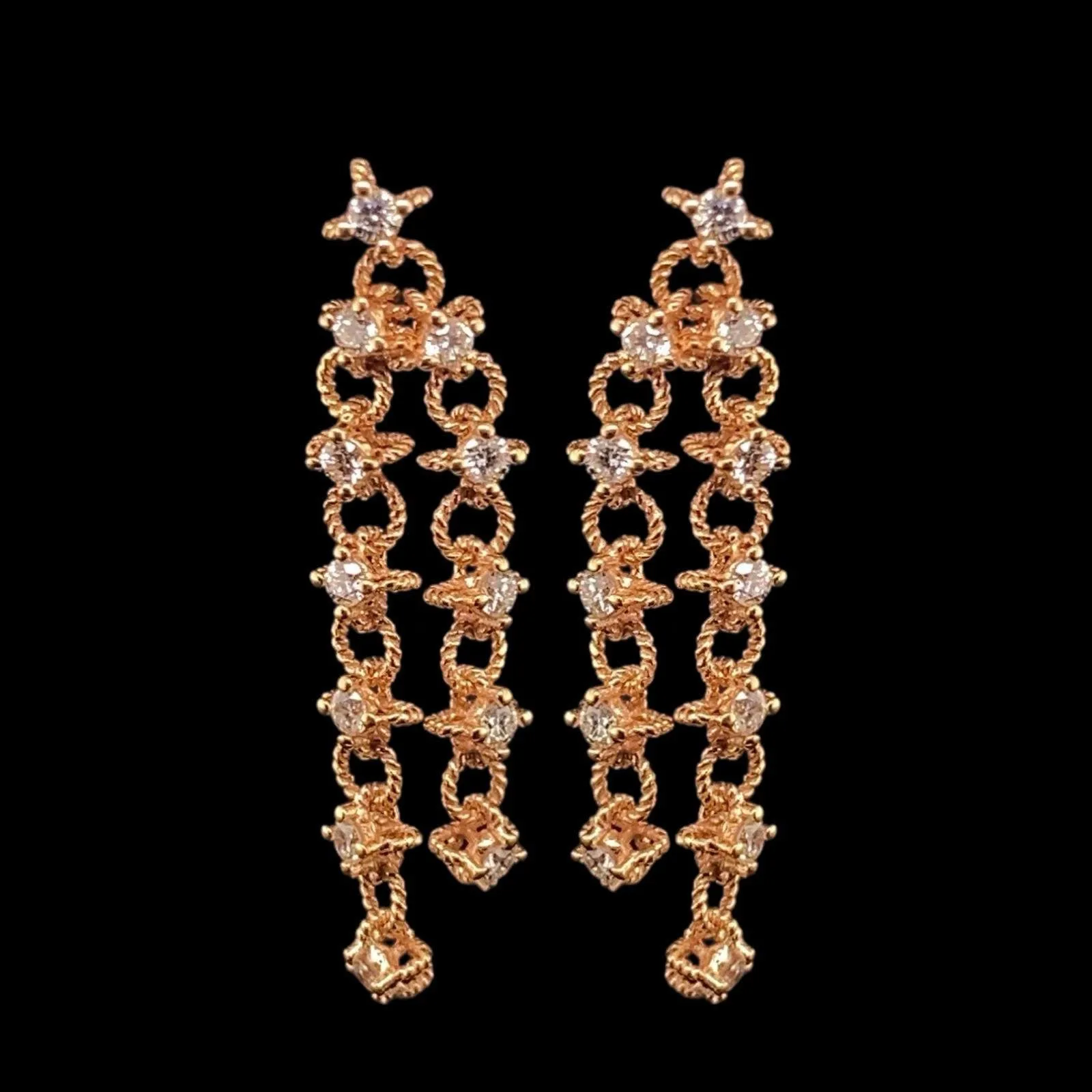 #BA48 | Rose Charm Knot Drop Dangling Diamond Earrings 18kt