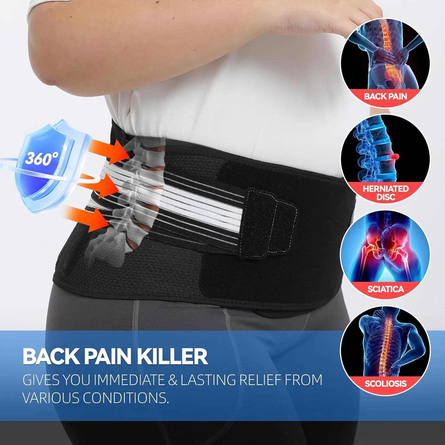 Back Brace for Lower Back Pain, Decompression Lumbar Support Belt with 3D Lumbar Pad for Men/Women Pain Relief from Sciatica, Herniated Disc, Scoliosis, 4XL (Waist: 58"- 60")